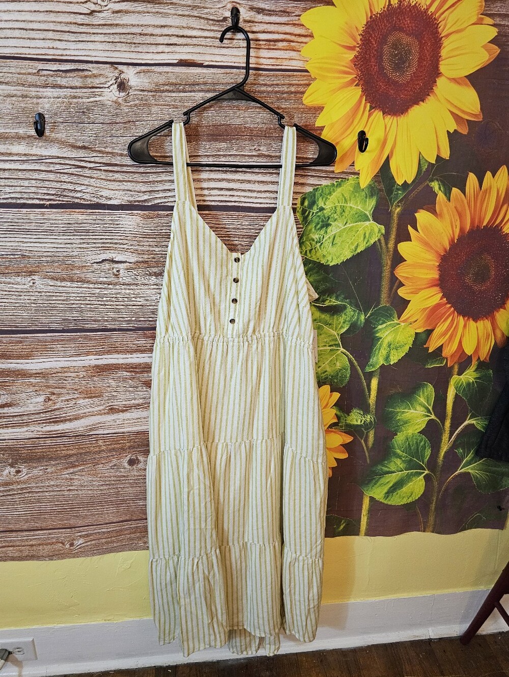Sonoma Cream and Green  Striped Maxi Dress